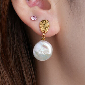18K Gold Plated Stainless Steel Earrings with Baroque & Freshwater Pearls