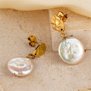 18K Gold Plated Stainless Steel Earrings with Baroque & Freshwater Pearls