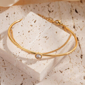 Gold Plated Double Layer Bracelet with CZ Stone Charms