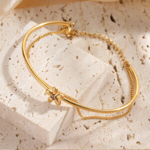 Gold Plated Double Layer Bracelet with CZ Stone Charms