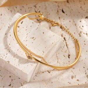 Gold Plated Double Layer Bracelet with CZ Stone Charms