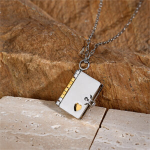 Stainless Steel Mini Book Locket Necklace with Hidden Pages