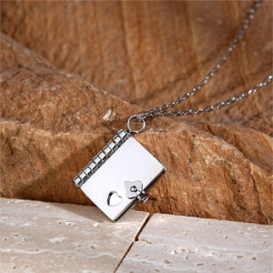 Stainless Steel Mini Book Locket Necklace with Hidden Pages