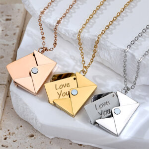 Justop Fashion Jewelry | Engraved Emotion Jewelry as a Living Timeline Keepsake Stainless Steel Envelope Locket Necklace with Hidden Message Design