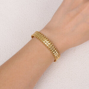 18K Gold Plated Stainless Steel Bold Pyramid Stud Cuff Bracelet
