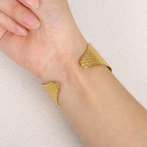 Bold Eagle Cuff Bracelet with Black Onyx in Gold Plated Stainless Steel