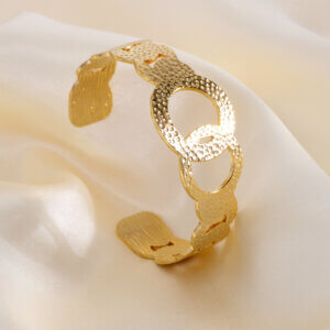 Bold Chunky Hammered Gold Cuff Bracelet in Stainless Steel