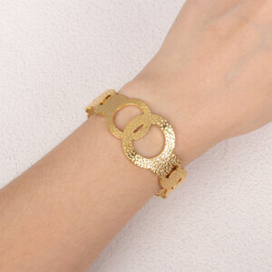 Bold Chunky Hammered Gold Cuff Bracelet in Stainless Steel