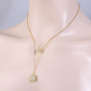 Dainty 18K Gold Plated Double Star Y Necklace with CZ Accents