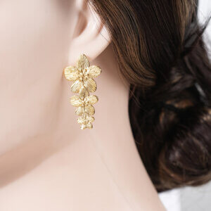 Elegant Gold Floral Statement Earrings Inspired By Heather Blooms
