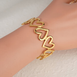 Elegant 18k Gold Plated Stainless Steel Openwork Heart Cuff Bracelet