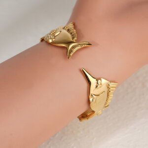 Justop Fashion Jewelry | Ocean Inspired 18K Gold Plated Stainless Steel Fish Bangle Bracelet