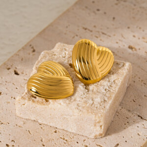 Justop Fashion Jewelry | Unique Heart Earrings Collection In Gold Plated Stainless Steel Studs