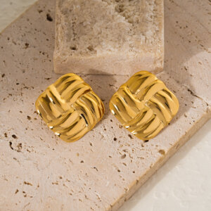 Retro Modern 18K Gold Plated Stainless Steel Geometric Stud Earrings Set