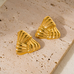 Retro Modern 18K Gold Plated Stainless Steel Geometric Stud Earrings Set