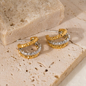 Contemporary Two Tone Gold and Silver Hoop Earrings in Stainless Steel