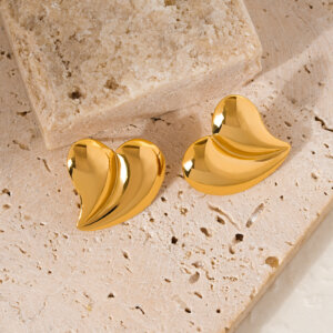 Justop Fashion Jewelry | Unique Heart Earrings Collection In Gold Plated Stainless Steel Studs