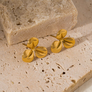 18k Gold Plated Stainless Steel Sculptural Stud Earrings Set