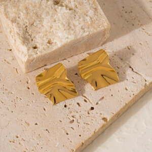 18k Gold Plated Stainless Steel Sculptural Stud Earrings Set