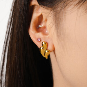 18k Gold Plated Stainless Steel Sculptural Stud Earrings Set