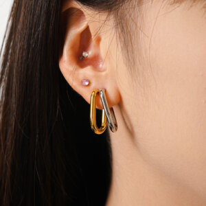 Contemporary Two Tone Gold and Silver Hoop Earrings in Stainless Steel