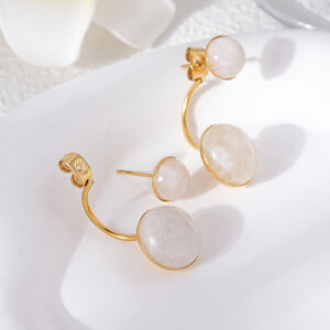 Modern Retro Double Stone Earrings with Natural Moonstone Glow