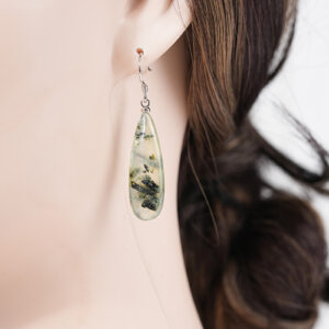 Justop Fashion Jewelry | Natural Prehnite Teardrop Earrings in Rhodium Plated Sterling Silver
