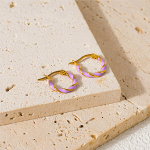 Stainless Steel Twisted Hoop Earrings with Colorful Enamel Design