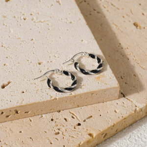 Stainless Steel Twisted Hoop Earrings with Colorful Enamel Design