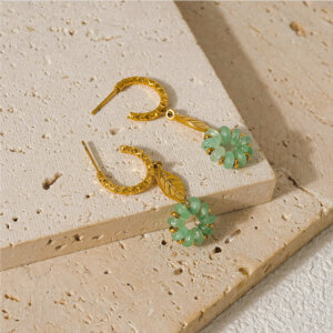 Bohemian Style Earrings with Colorful Natural Stone Floral Hoop Design