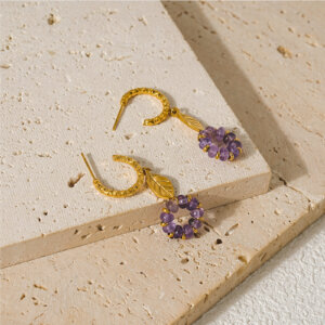 Bohemian Style Earrings with Colorful Natural Stone Floral Hoop Design