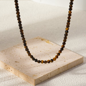 Dainty Boho Beaded Necklace with Stainless Steel Gold Plated Chain