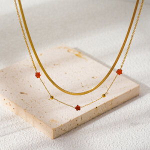 Dainty Gold Layered Necklace Featuring Natural Stone Star Charms