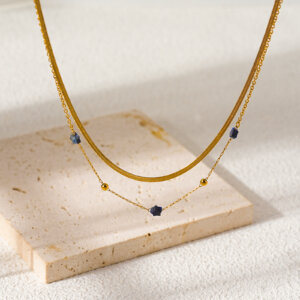 Dainty Gold Layered Necklace Featuring Natural Stone Star Charms