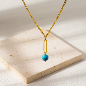 Minimalist 18k Gold Plated Chain Necklace With Natural Stone Bead Pendant
