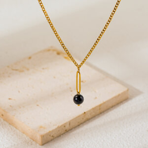 Minimalist 18k Gold Plated Chain Necklace With Natural Stone Bead Pendant