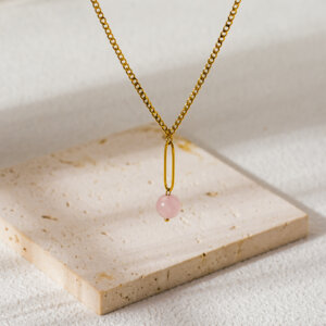 Minimalist 18k Gold Plated Chain Necklace With Natural Stone Bead Pendant
