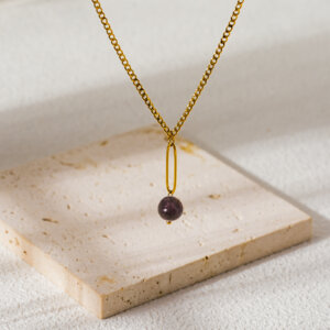 Minimalist 18k Gold Plated Chain Necklace With Natural Stone Bead Pendant