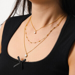 Stylish Triple Layer Necklace with Natural Stone Accents