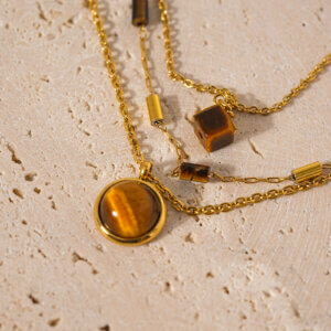 Stylish Triple Layer Necklace with Natural Stone Accents