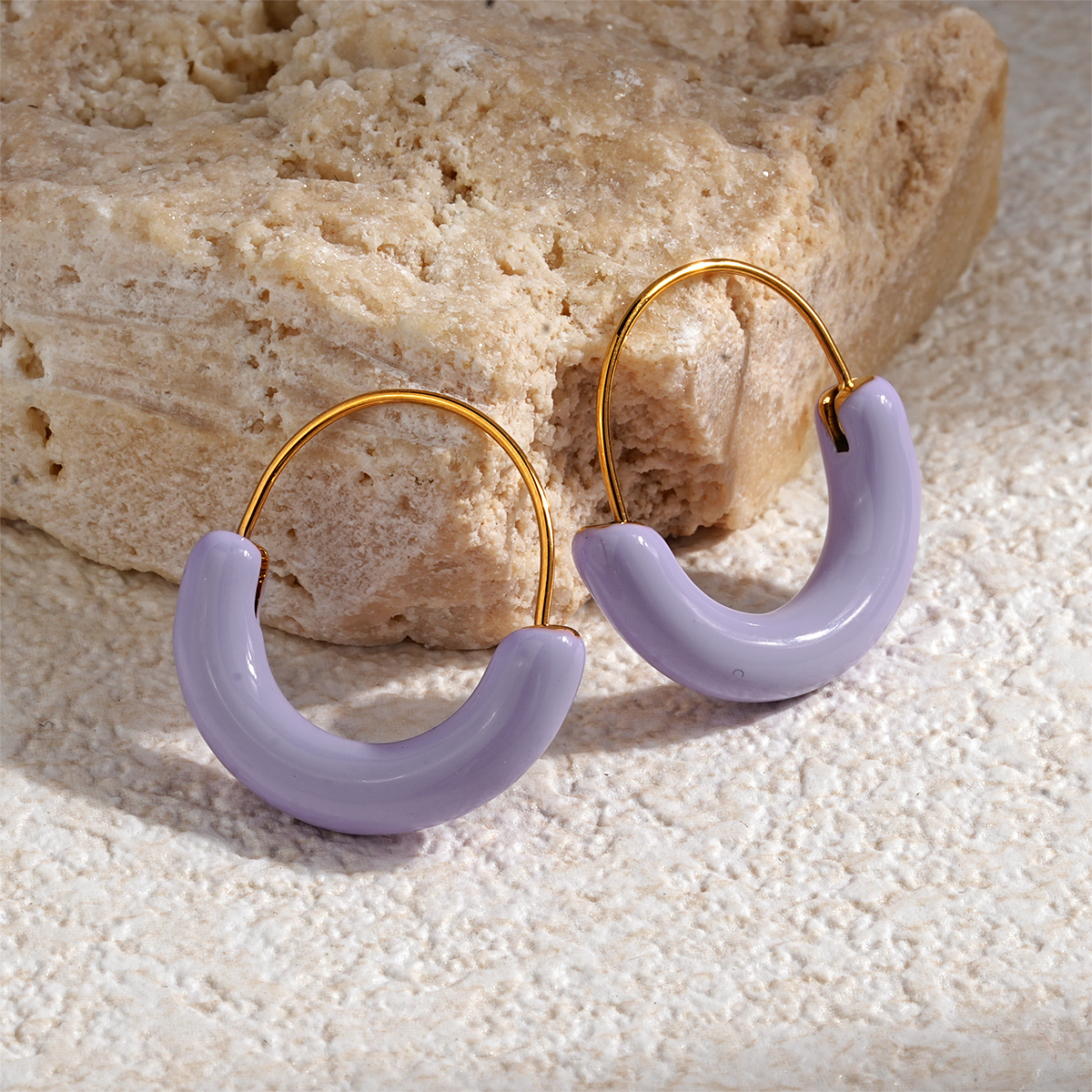 Stainless Steel Colorful Hoop Earrings with Enamel and Natural Stone