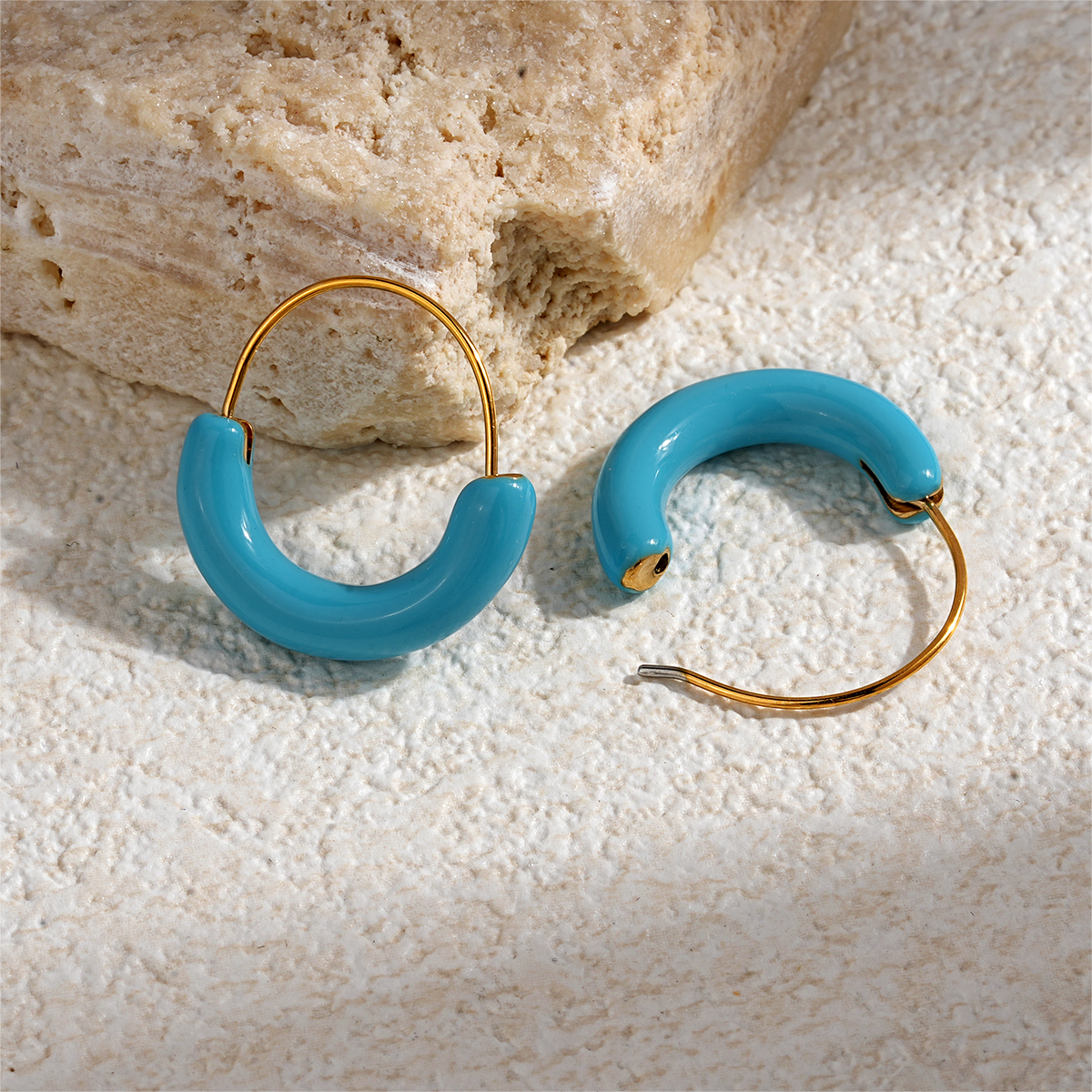 Stainless Steel Colorful Hoop Earrings with Enamel and Natural Stone