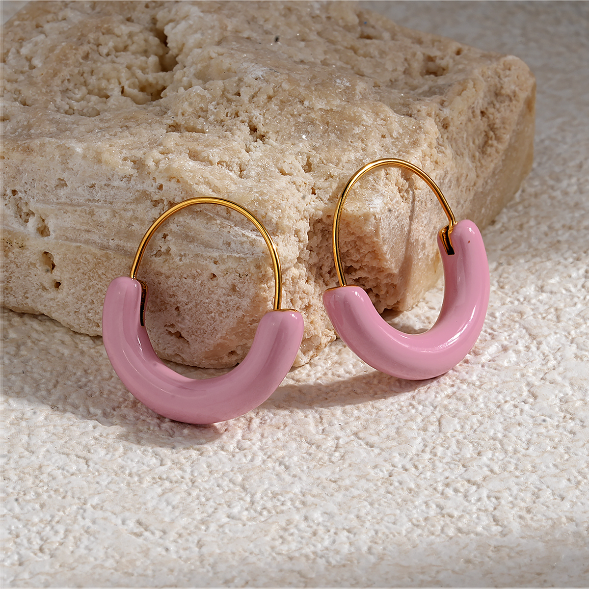 Stainless Steel Colorful Hoop Earrings with Enamel and Natural Stone