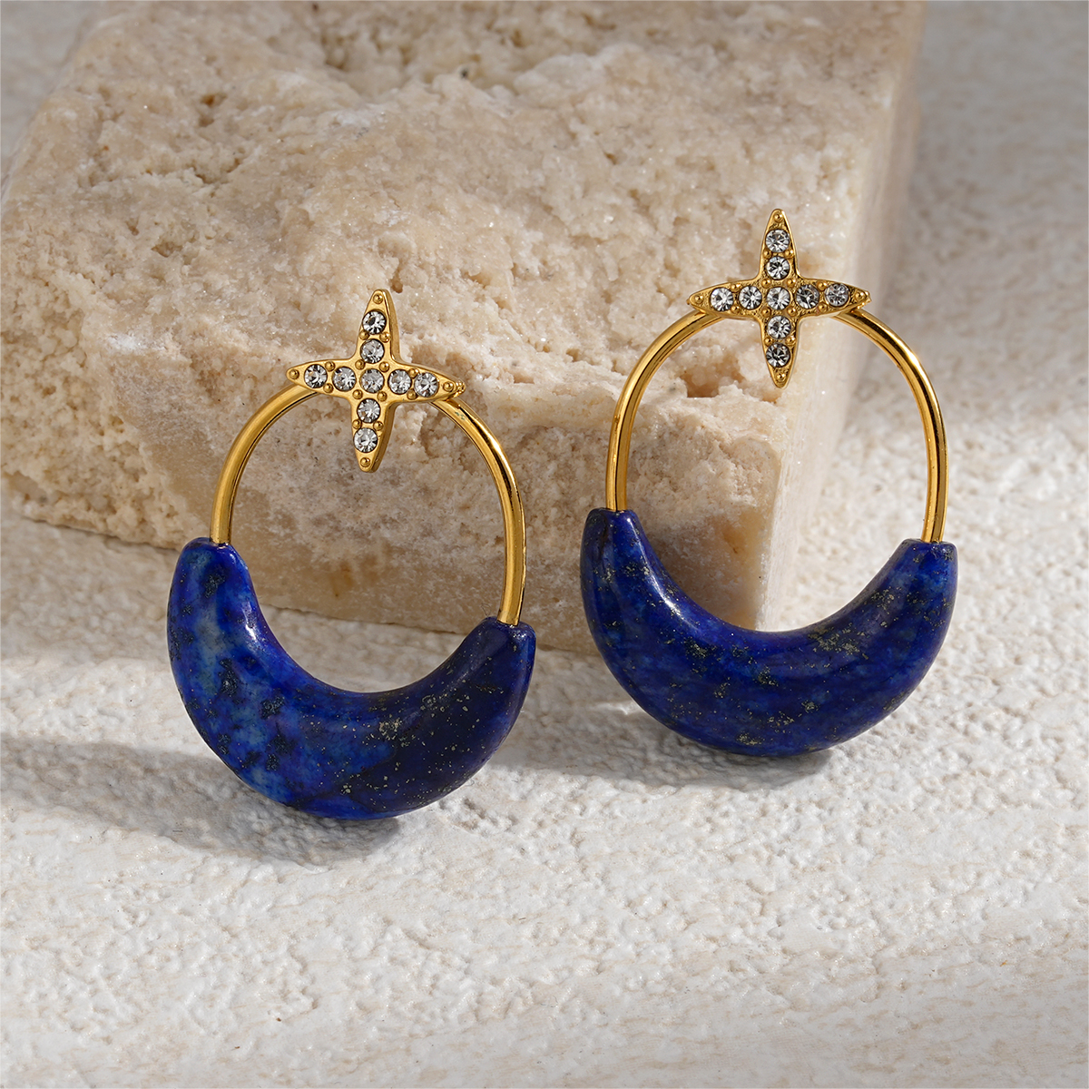 Stainless Steel Colorful Hoop Earrings with Enamel and Natural Stone