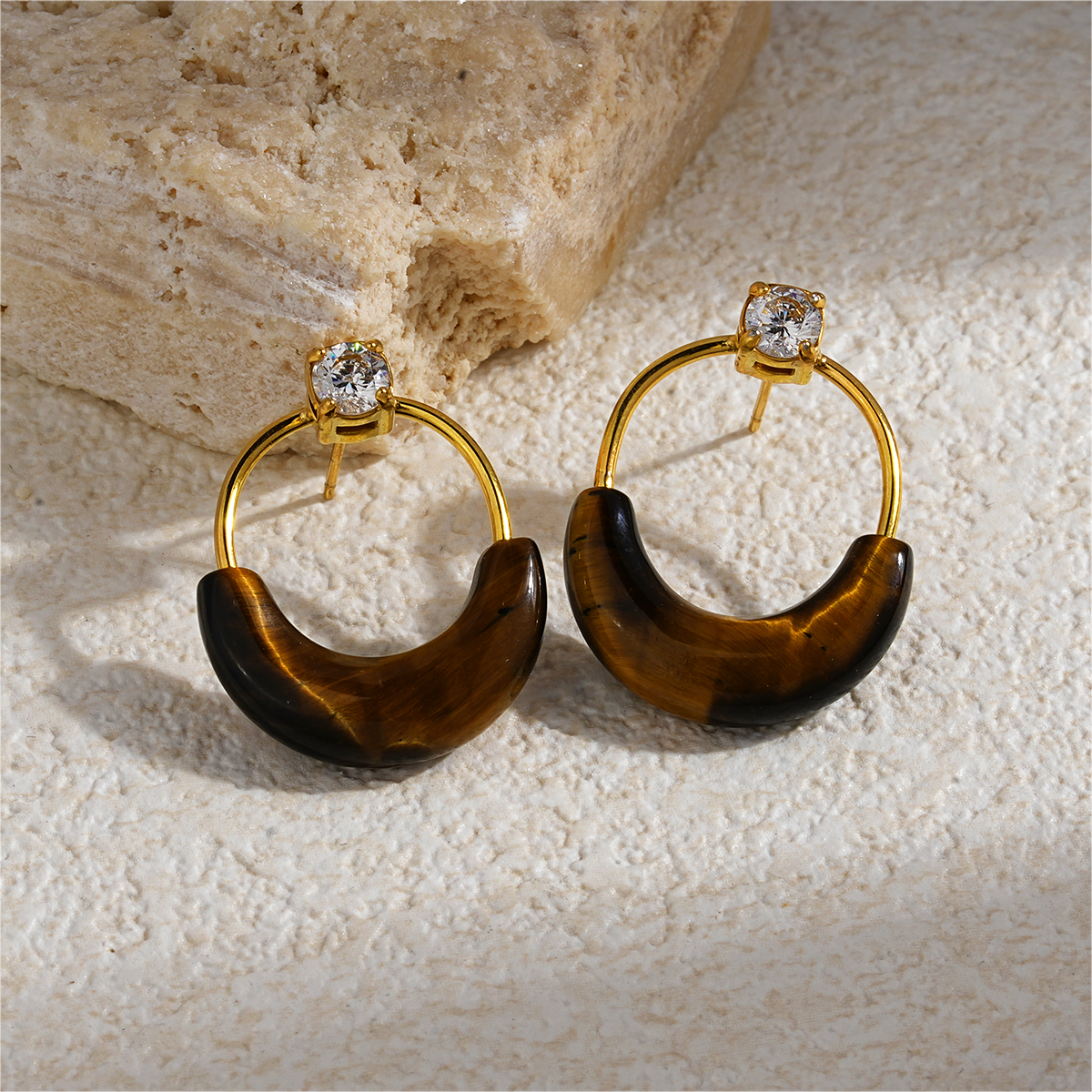 Stainless Steel Colorful Hoop Earrings with Enamel and Natural Stone