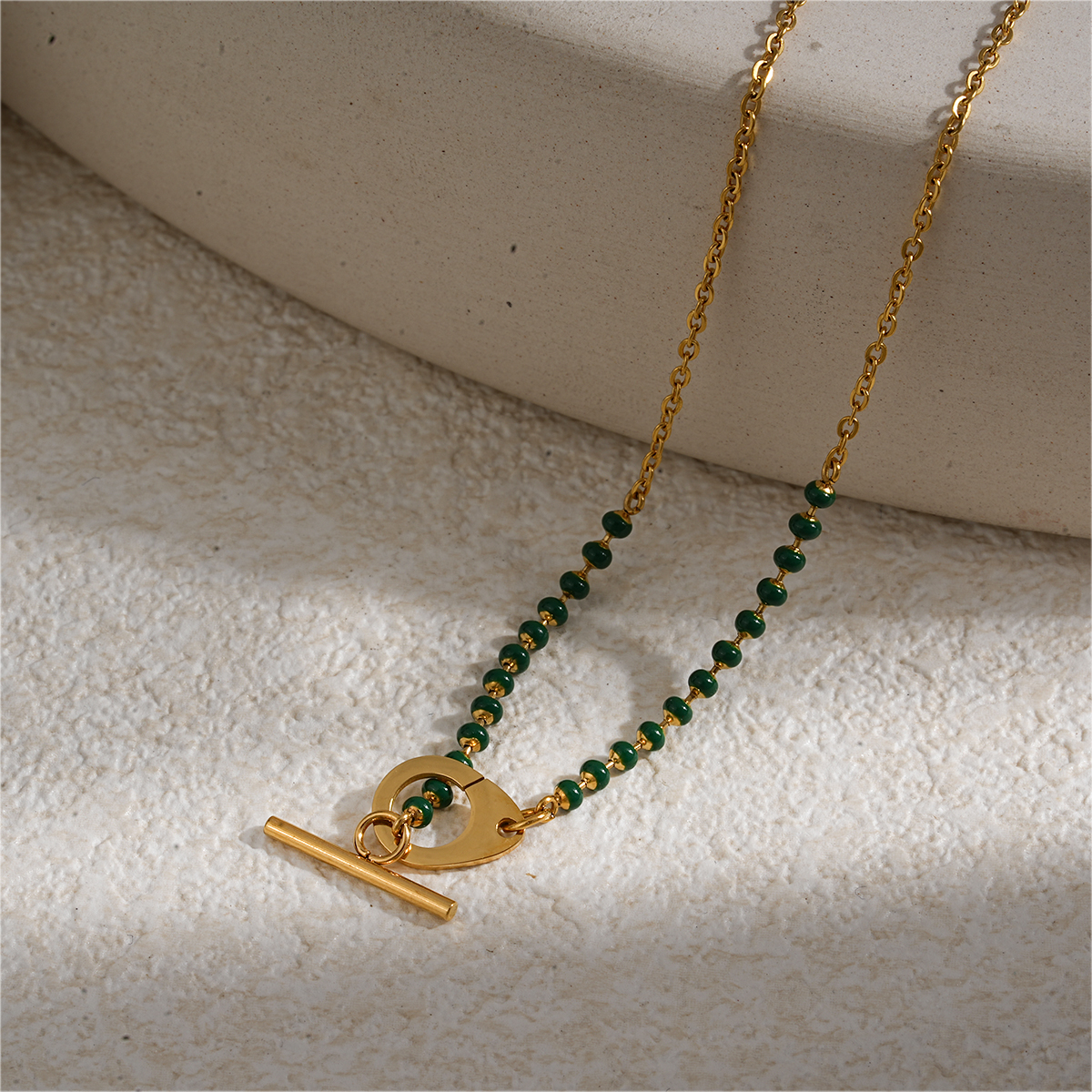 18K Gold Plated Stainless Steel Enamel Bead Necklace with OT Buckle