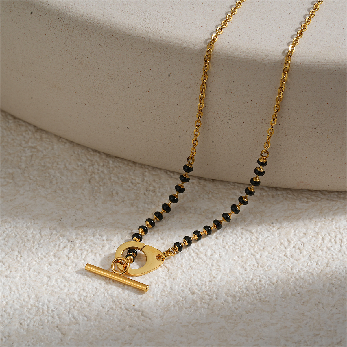 18K Gold Plated Stainless Steel Enamel Bead Necklace with OT Buckle