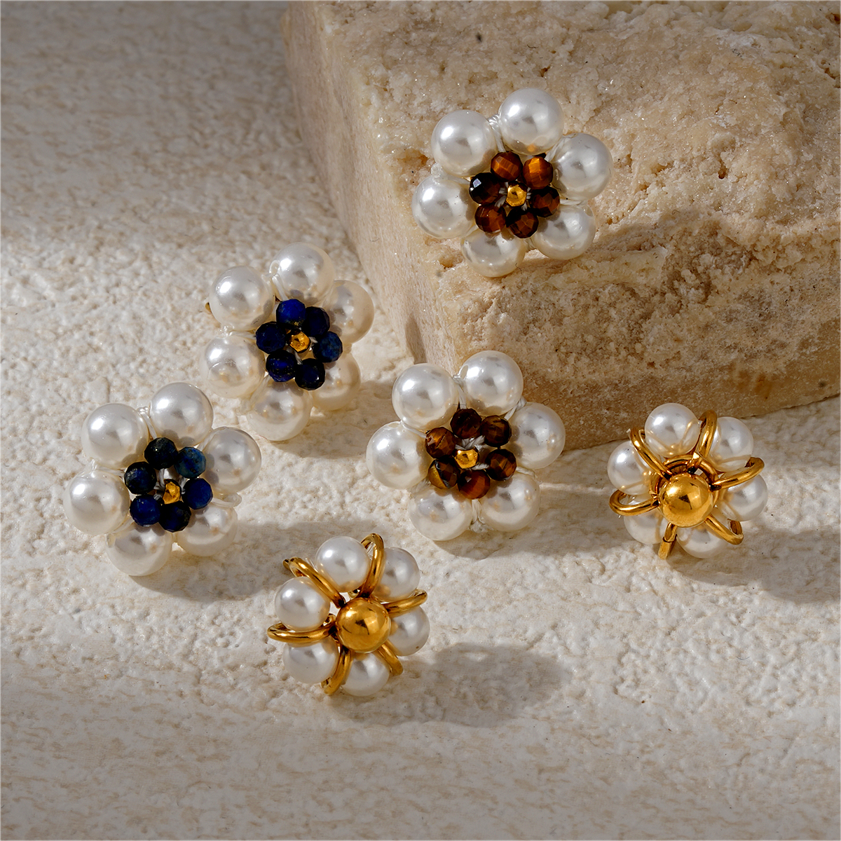 Elegant 18K Gold Plated Stainless Steel Pearl Flower Earrings