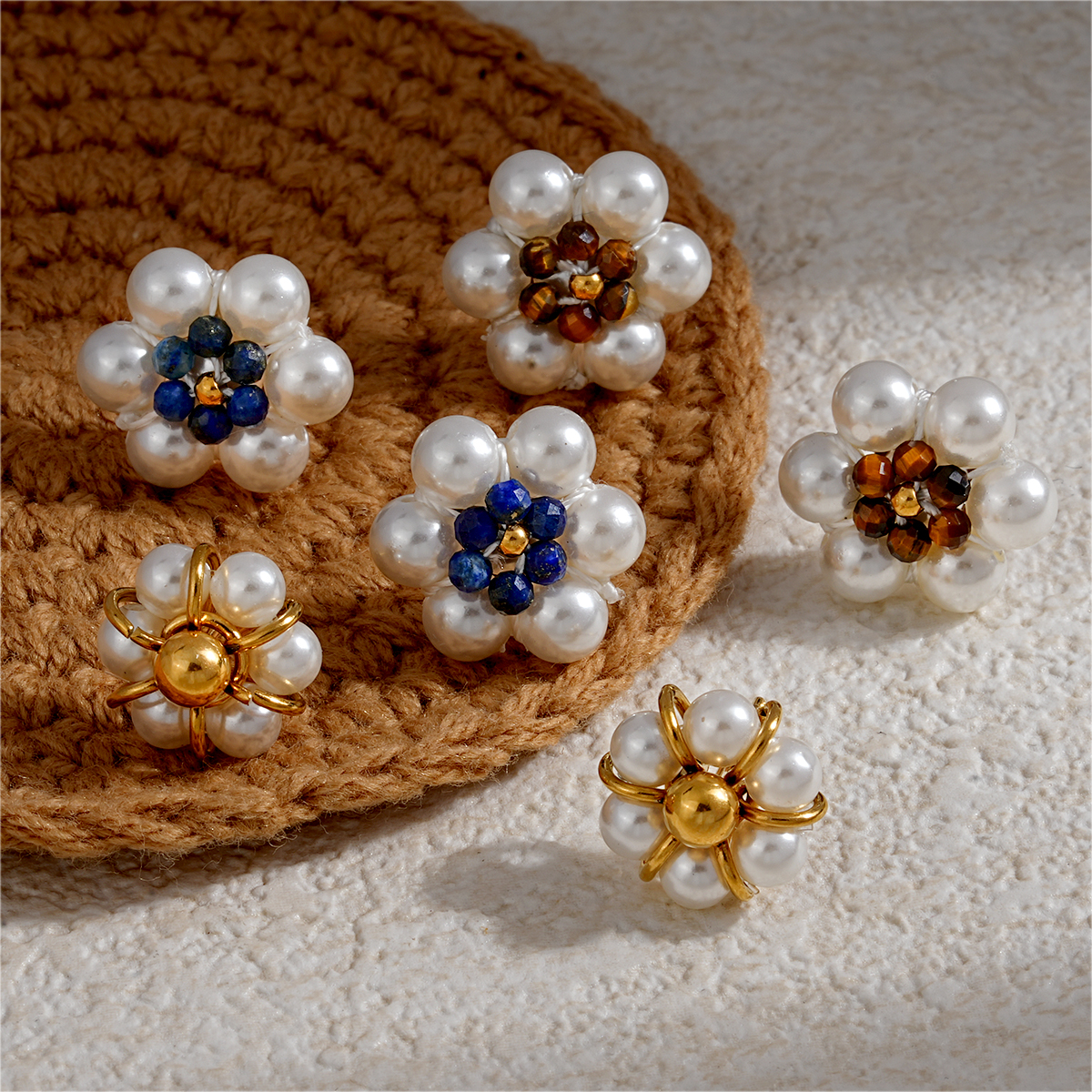 Elegant 18K Gold Plated Stainless Steel Pearl Flower Earrings