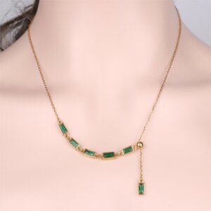 Modern Asymmetric Gold Necklace with Cubic Zirconia Stones